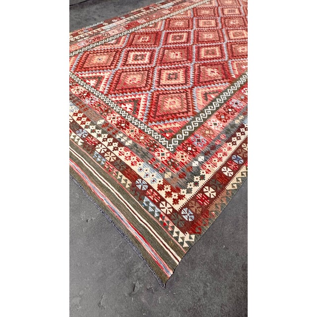 Wine Late 19th Century Vintage Afghani Kilim Wool Rug - 9′8″ × 16′7″ For Sale - Image 8 of 9