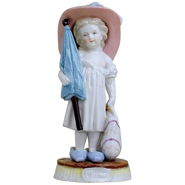 Antique Porcelain Girl with Hat, Bag, and Umbrella Figure by G. Richardi, 1870s For Sale - Image 8 of 8