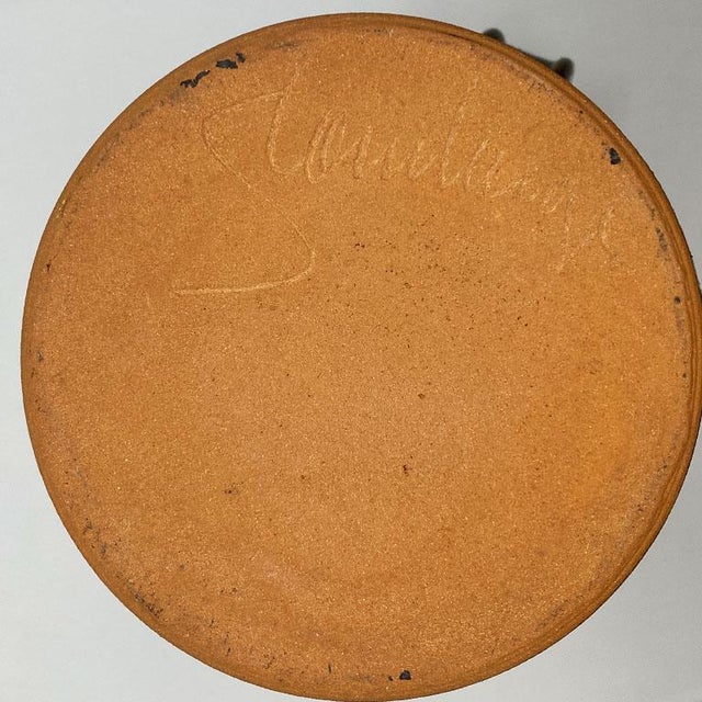 Mid Century Ceramic Vessel Vase or Carafe in Blue and Brown - Signed For Sale - Image 9 of 9