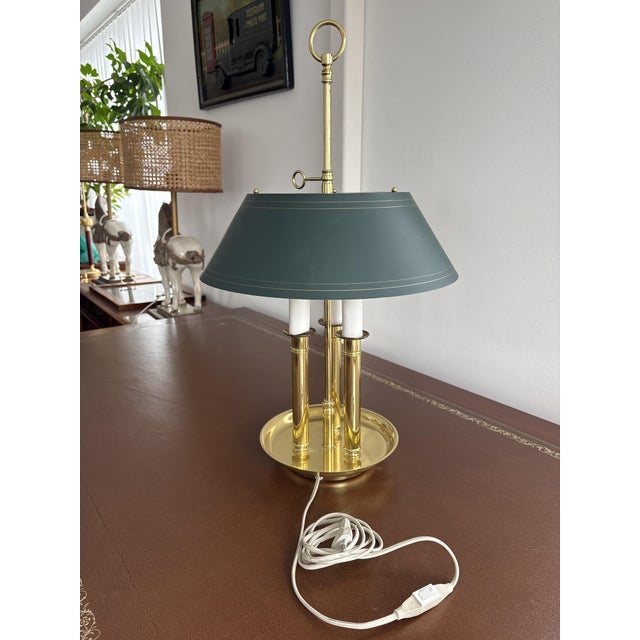 Vintage Hot Water Bottle Desk Lamp in Brass with Green Shade For Sale - Image 3 of 5