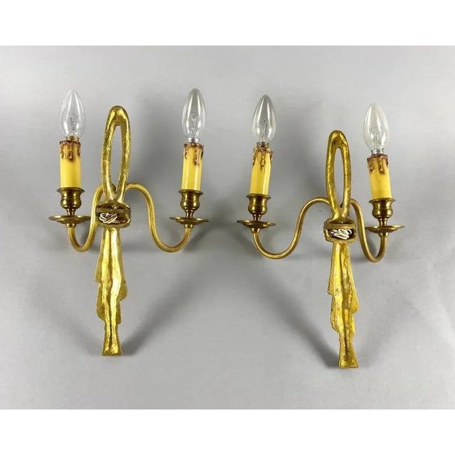 Vintage Bronze Wall Sconces with Faux Candles, Set of 2 For Sale - Image 3 of 8