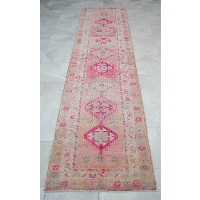 1970s 1970s Pink Kurdish Herki Hand-Knotted Distressed Runner For Sale - Image 5 of 12