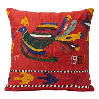 Boho Embroidered Suzani Pillow Cover 19'' X 19'' For Sale