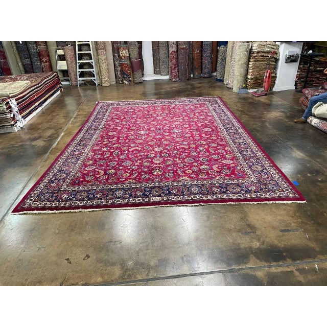 Width: 11 and 12 feet Length: 16 and 17 feet Color: Red Age: Old Materials: Wool Construction: Hand Knotted