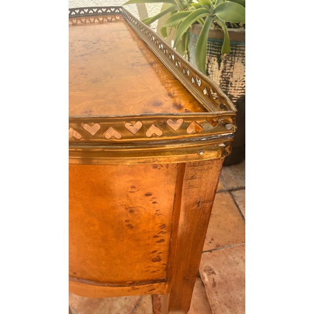 Mid-20th Century Vintage French Louis XV Style Burl Wood Demilune Side Table With Brass Gallery For Sale - Image 10 of 14