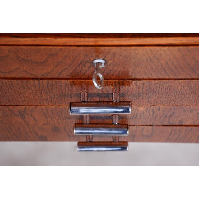 Bauhaus Writing Desk in Oak and Chrome by R. Slezák, Czech, 1930s For Sale - Image 11 of 14