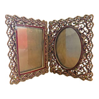 Jay Strongwater Hinged Swarovski Bejeweled Double Picture Frame For Sale