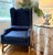 Restoration Hardware Wingback Chair in Navy Blue Linen and Tan by Restoration Hardware For Sale - Image 4 of 18