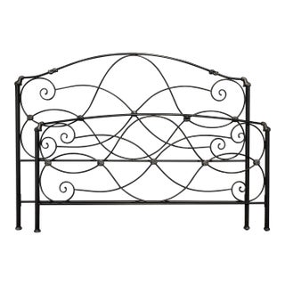 Vintage French Provincial Black Metal King Bed Frame Headboard For Sale