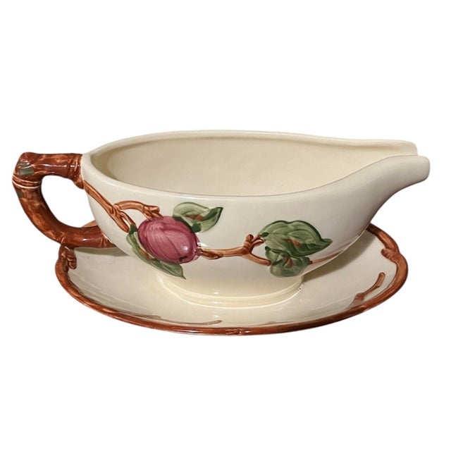 Add a nice touch of vintage dinnerware to your table with this beautiful Franciscan Ware gravy bowl with attached...