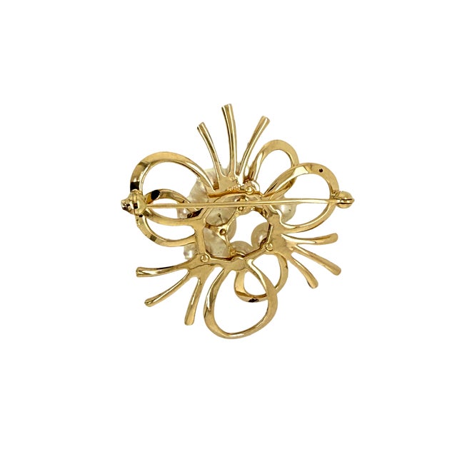Art Deco 14k Gold Mikimoto Akoya Pearl Brooch Circa 1960 For Sale - Image 3 of 4