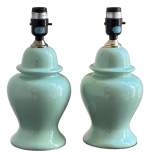 Late-20th Century Ceramic Ginger Jar Table Lamps — A Pair