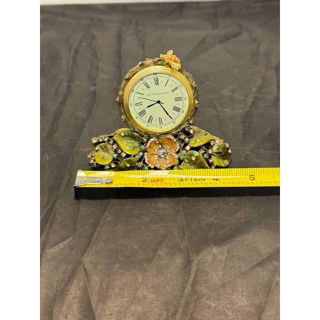 Green Jay Strongwater Mayfair Table Clock Flowers Bee Enamel & Swarovski Crystals For Sale - Image 8 of 10