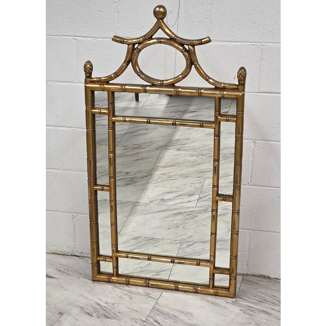 1960s Gold Finished Faux Bamboo Pagoda Mirror For Sale - Image 5 of 6