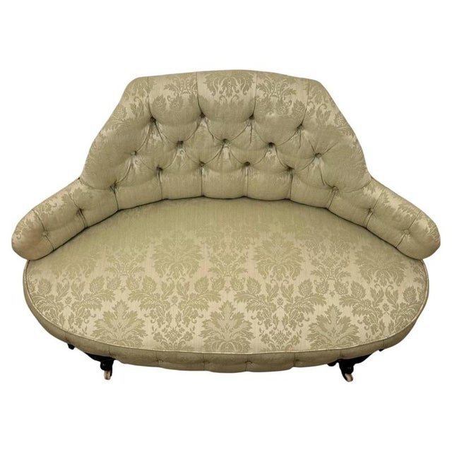 Antique 19th Century English Victorian Mahogany Button-Back Settee For Sale - Image 3 of 11