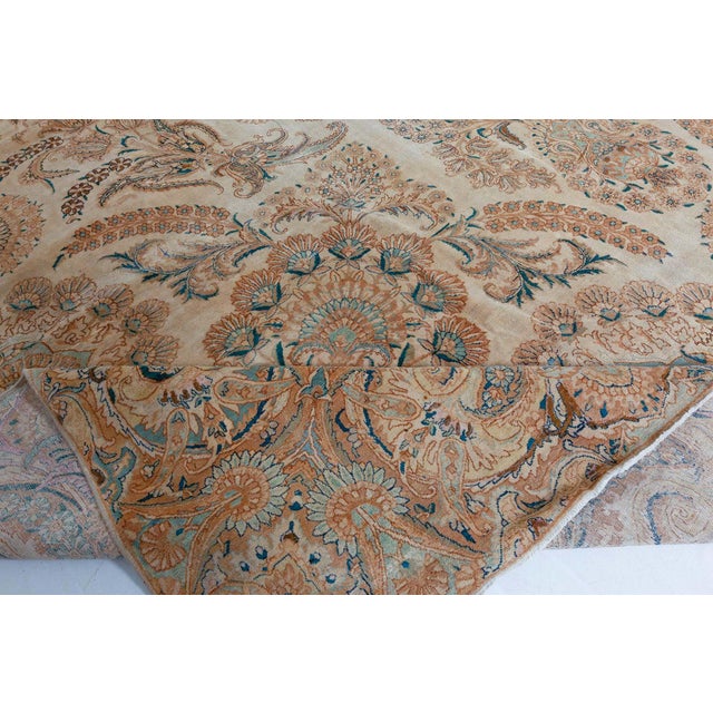 Antique Botanic Persian Kirman Beige, Brown, Blue Handmade Wool Rug For Sale - Image 4 of 9