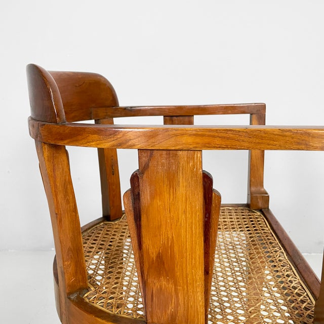 Brown Italian Art Nouveau Wood and Straw Tub Chair, 1930s For Sale - Image 8 of 18