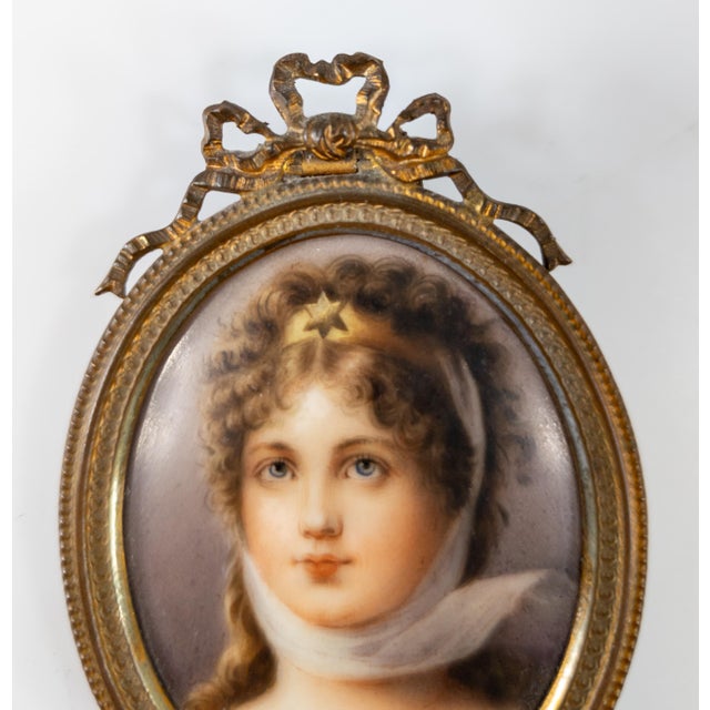 Brown 19th Century German Painted Porcelain Portrait of Queen Louise of Prussia For Sale - Image 8 of 9