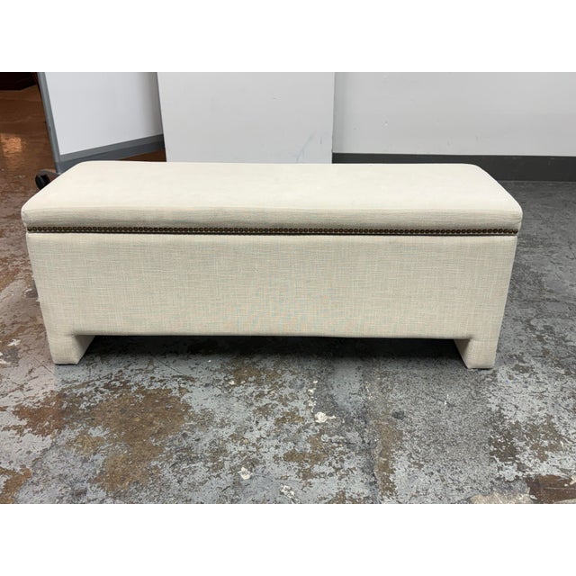 Contemporary West Elm Upholstered Storage Bench For Sale - Image 3 of 12