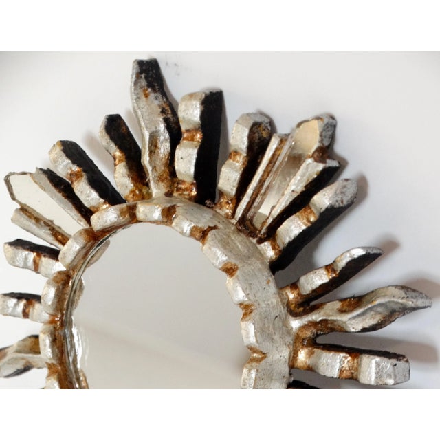 Late 20th Century Hollywood Regency Silver Gilt Carved Sunburst Mirror For Sale - Image 5 of 10