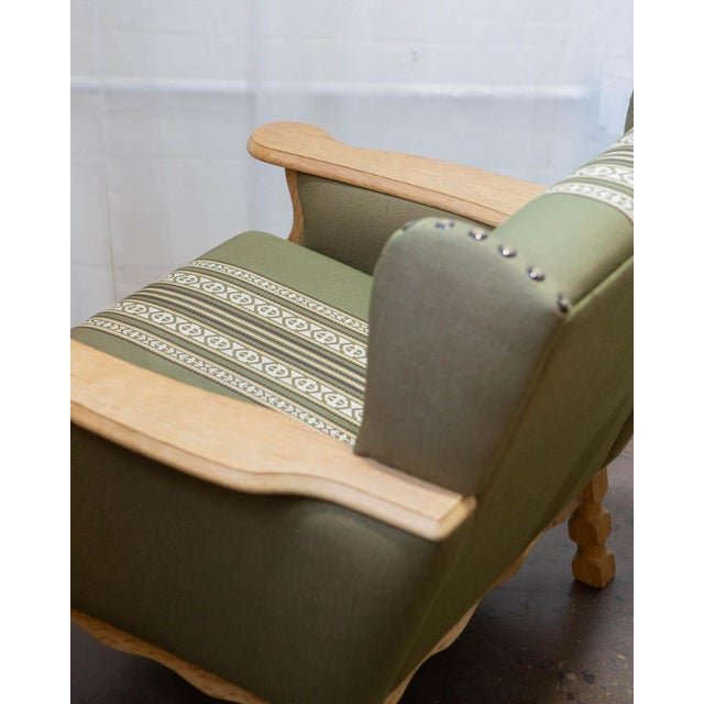 Pair of Attributed to Henning Kjærnulf Danish Oak Lounge Chairs With Ottoman, C. 1960s For Sale - Image 15 of 18