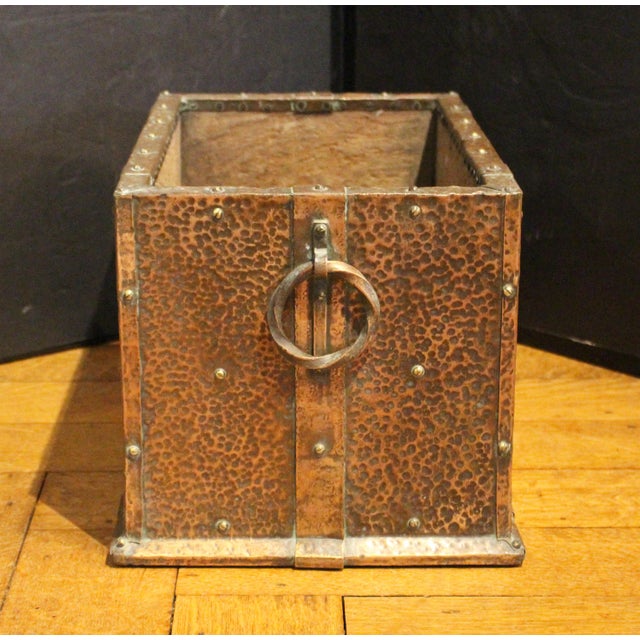Arts & Crafts Circa 1880-1920 English Arts & Crafts Copper Clad Kindling Bin For Sale - Image 3 of 7
