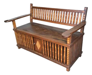 Early 20th Century Antique English Hall Bench With Wood Inlay and Lower Storage Compartment