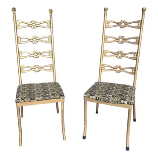 1970s Pair of Italian Gilded Gold Chairs With Zebra Print Cushions For Sale