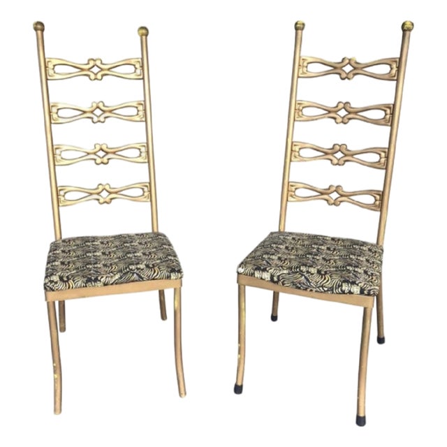 1970s Pair of Italian Gilded Gold Chairs With Zebra Print Cushions For Sale