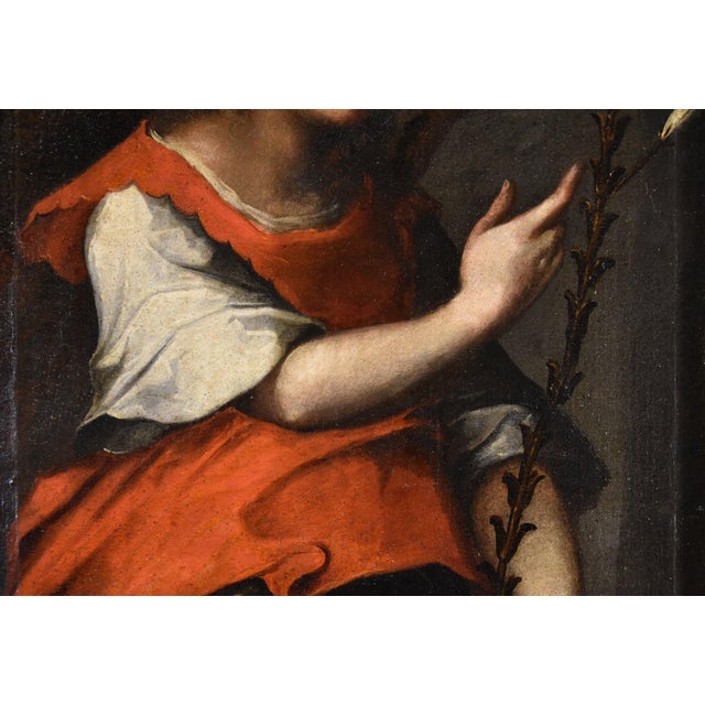 17th Century Tuscan School Artist, Angel of the Annunciation, 17th Century, Oil on Canvas For Sale - Image 5 of 15