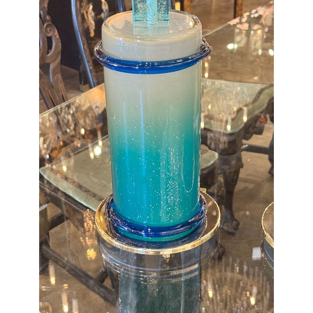 Early 21st Century Murano Blue Glass Column Lamps - a Pair For Sale - Image 5 of 7