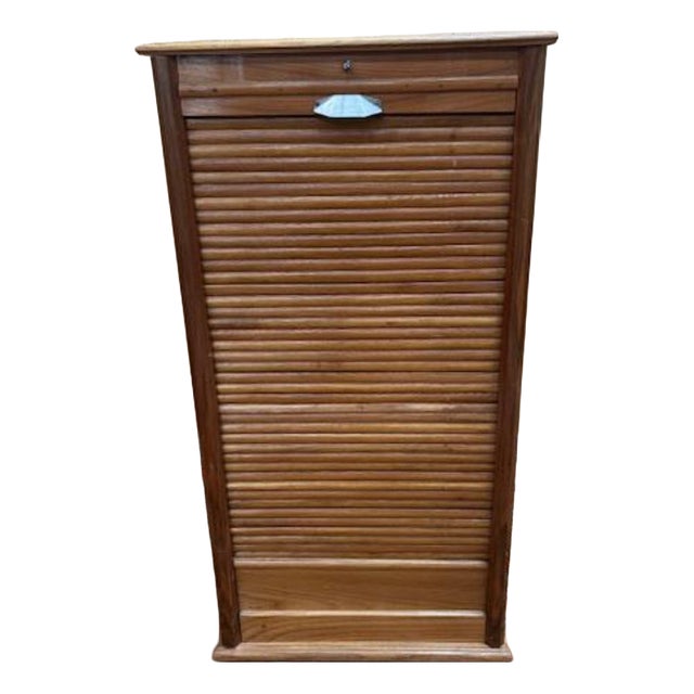 Vintage Sliding Tambour Door Filing Cabinet, 1950s For Sale