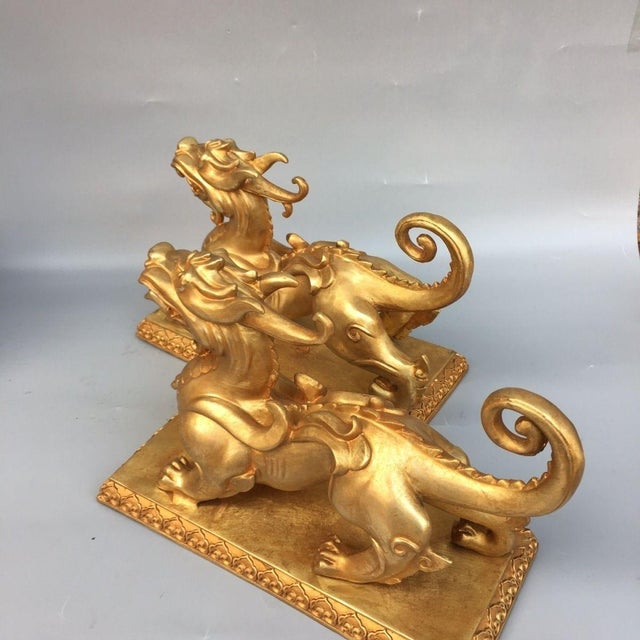 Pair of Gilt Bronze Figures of Mythical Beasts (Pixiu) For Sale - Image 4 of 9