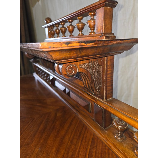 Antique Renaissance Revival Burl Walnut Writing Desk With Gallery Rail For Sale - Image 12 of 12