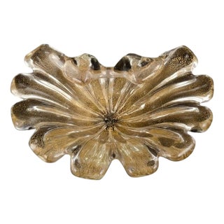 Murano Art Glass Bowl in Clear Glass with Gold Dust Inlay, 1970s For Sale