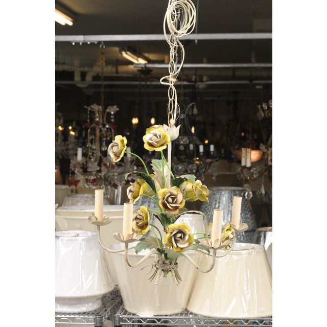 Hand Painted 5-Light Tole Floral Chandelier, 1950s Italy For Sale - Image 9 of 14