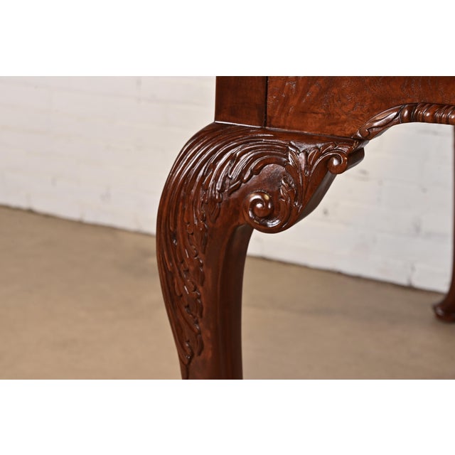Baker Furniture Stately Homes Chippendale Burled Walnut Extension Dining Table, Newly Refinished For Sale - Image 10 of 14