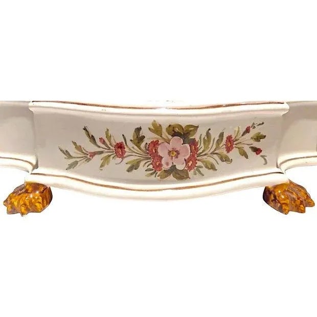 Vintage Hand-Painted Italian Floral Double Inkwell For Sale - Image 5 of 7