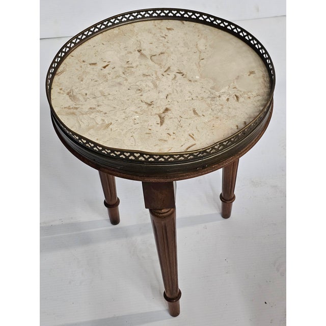 Early 20th Century French Walnut & Galleried Marble Top Bouillotte Candle Stand / Wine Table For Sale In Washington DC - Image 6 of 6