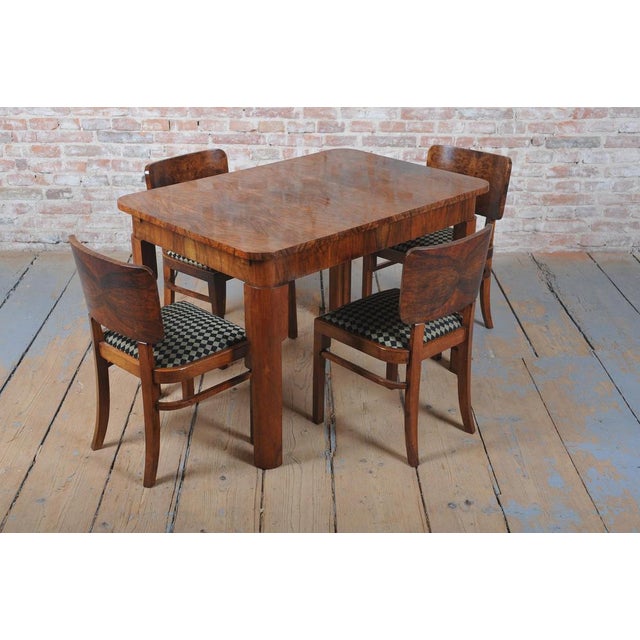 Art Deco Dining Set in Beech, Spruce and Walnut Veneer, Czech, 1920s, Set of 5 For Sale - Image 4 of 13