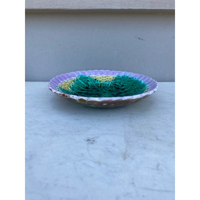 English Majolica Bowl With Leaf Circa 1890 For Sale - Image 4 of 5