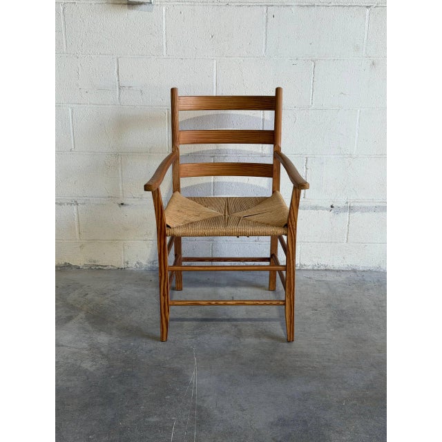 Mid-Century Modern Vintage Danish Pine Armchair Rush Seat Scandinavian Mid Century For Sale - Image 3 of 7