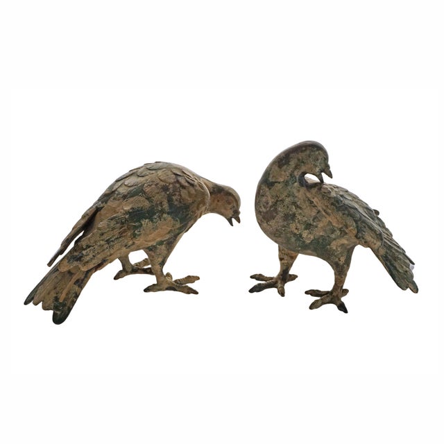 Japanese Vintage Japanese Cast Iron Pigeon Pair: Life-Size Bird Figures For Sale - Image 3 of 8