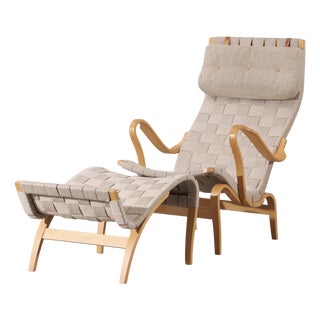 Set of Vintage Pernilla Lounge Chair and Ottoman by Bruno Mathsson for Dux, 1969 For Sale