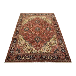 Vintage Heriz Rug 7'9'' X 9'11'' Red Wool Tribal Hand-Knotted Oriental Carpet