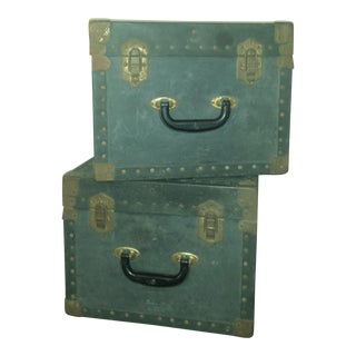 1940's Shipping Trunks Rivets and Metal Hardware - Pair For Sale