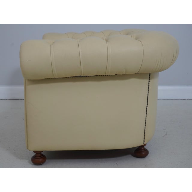 English Pair Creme Color Leather Chesterfield Chairs For Sale - Image 3 of 18