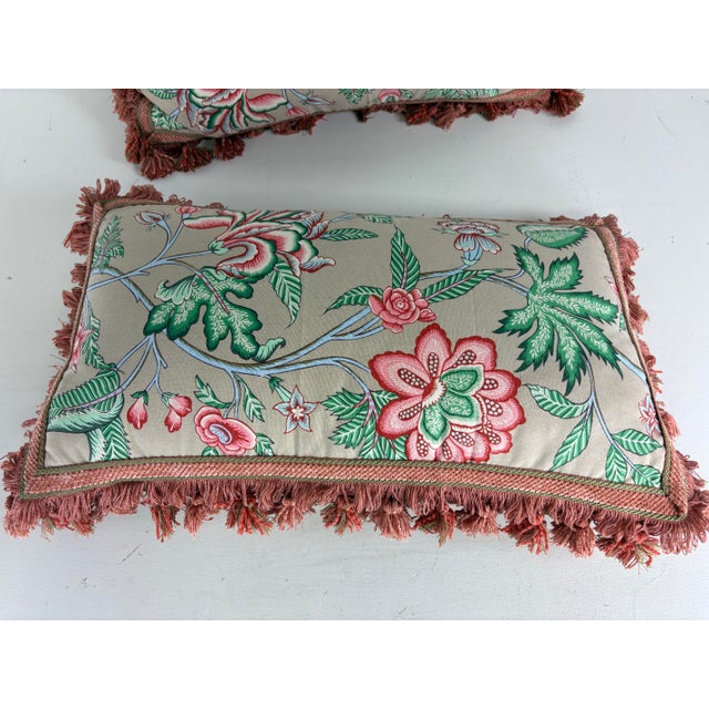 Vintage Brunschwig & Fils Tasseled Floral Pillows/a Pair For Sale - Image 10 of 11