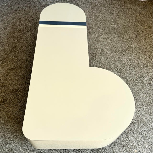 Postmodern Cream Laminate Love Stick Coffee Table With Navy Blue and Gold Crown Accent on Casters For Sale In Miami - Image 6 of 12