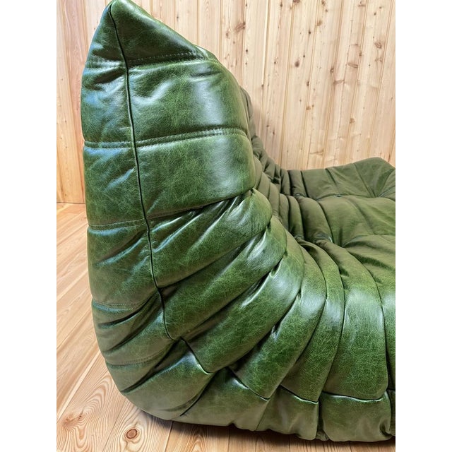 Green Dubai Leather Togo 2-Seater Sofa by Michel Ducaroy for Ligne Roset For Sale - Image 3 of 4